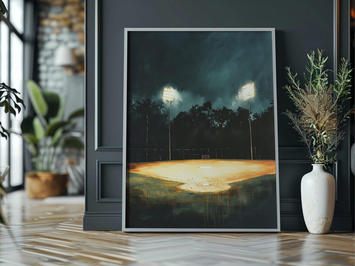 Baseball Stadium Vintage Poster, Moody Sports Art Print - Image 3