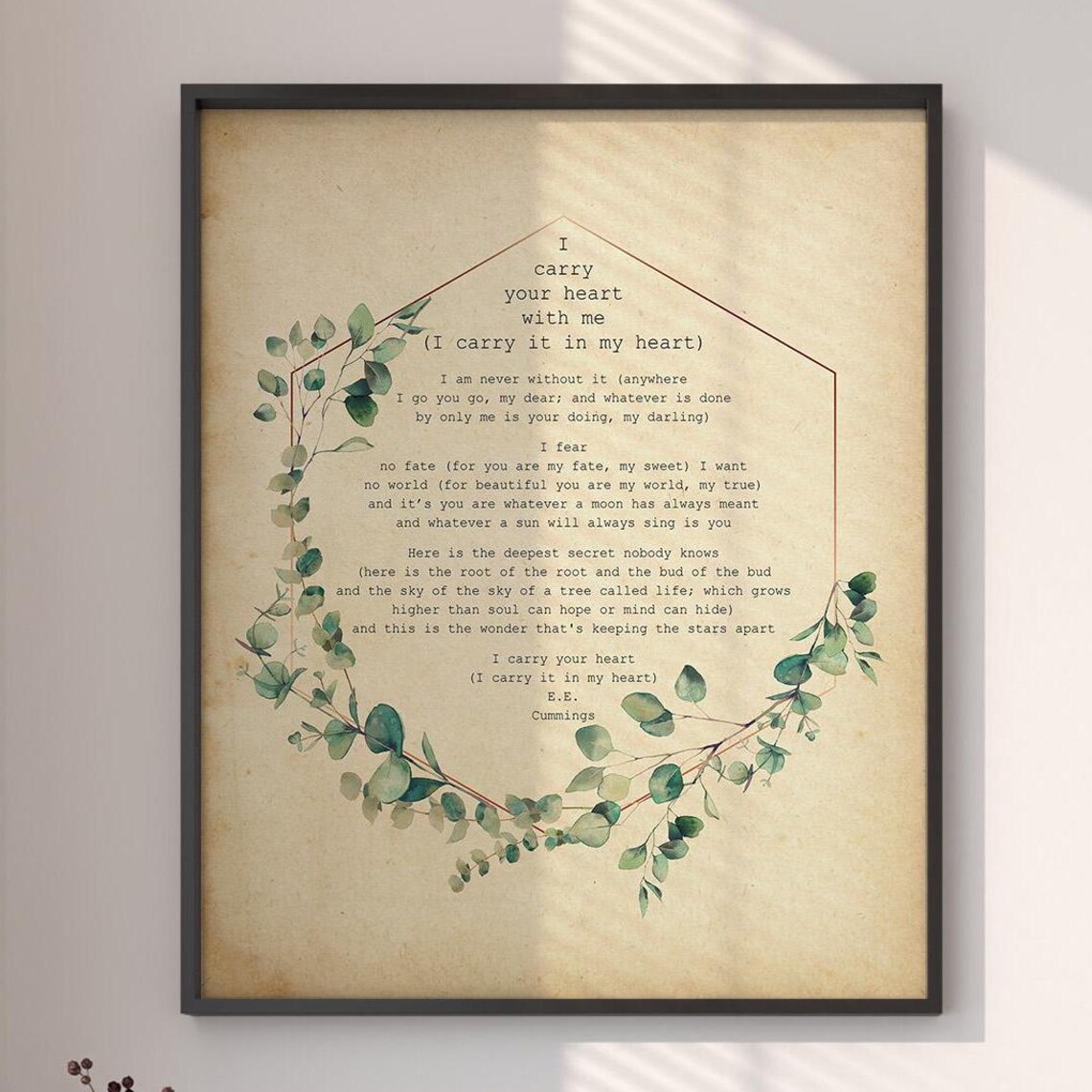 E. E. Cummings Poem Print, Watercolor Eucalyptus