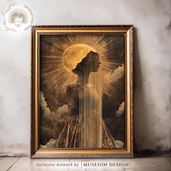 Celestial Woman Portrait Surreal Moon Art