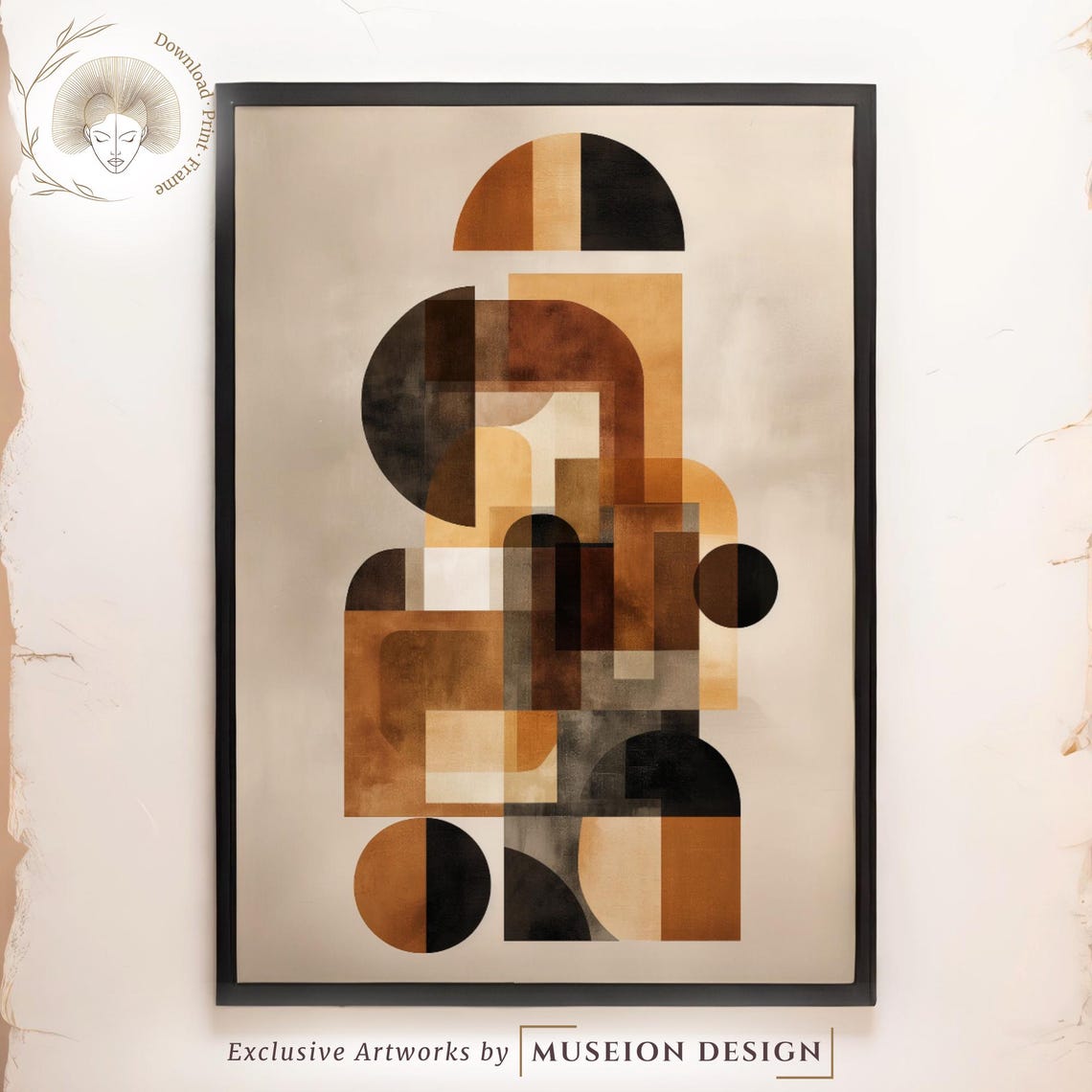 Midcentury Modern Geometric Abstract Warm Neutral Shapes Art Poster