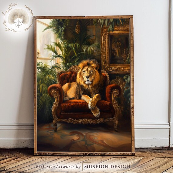 Majestic Lion Portrait Regal Animal Print On Velvet