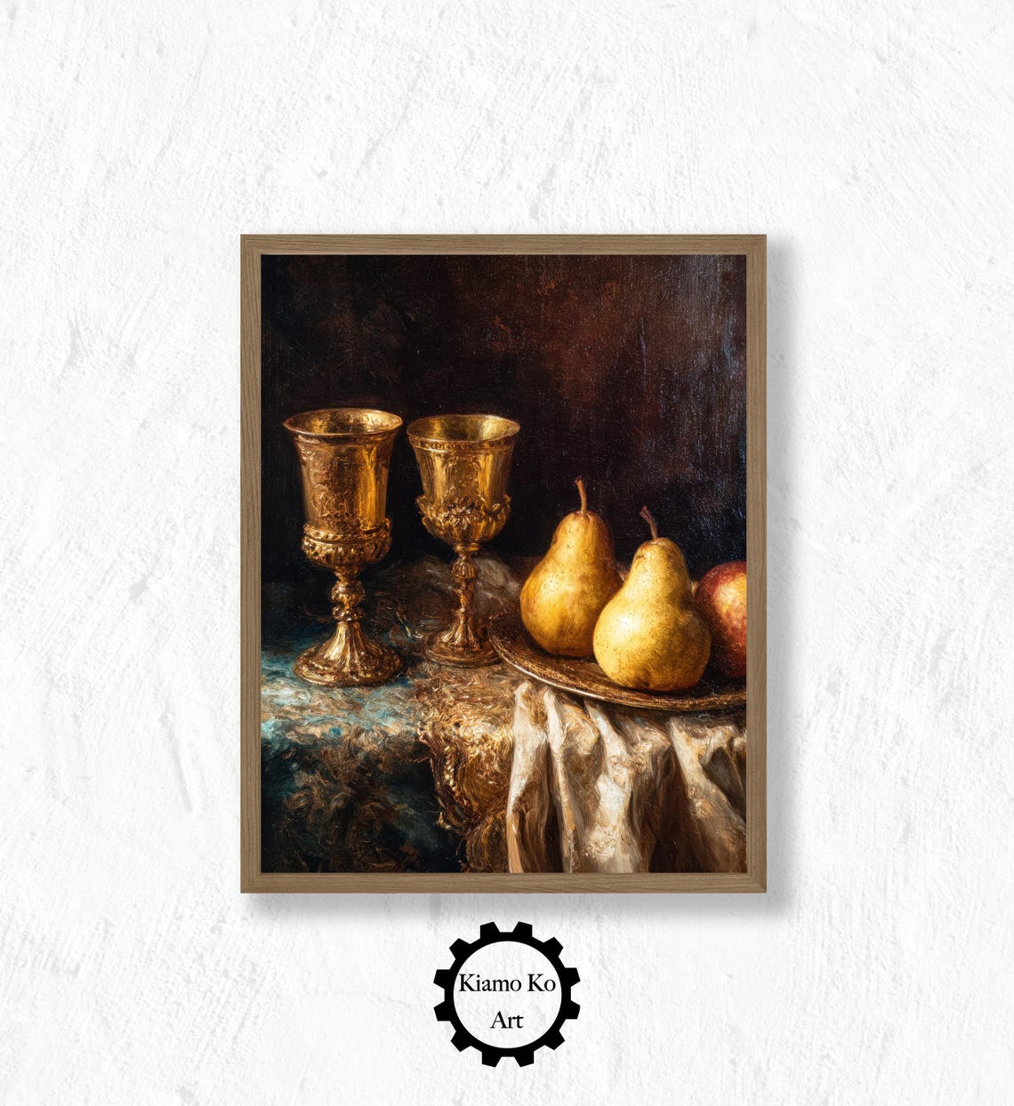 Ornate Golden Goblets And Pears In A Dark Moody Still Life Poster