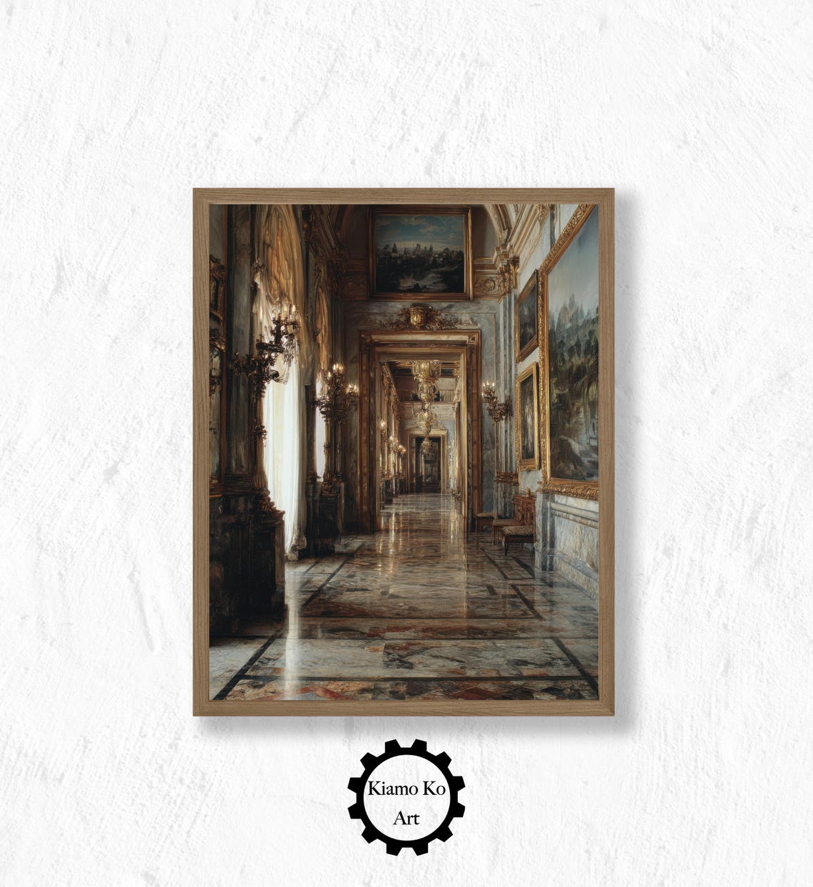 Vintage Hallway Interior With Grandfather Clock And Library Poster