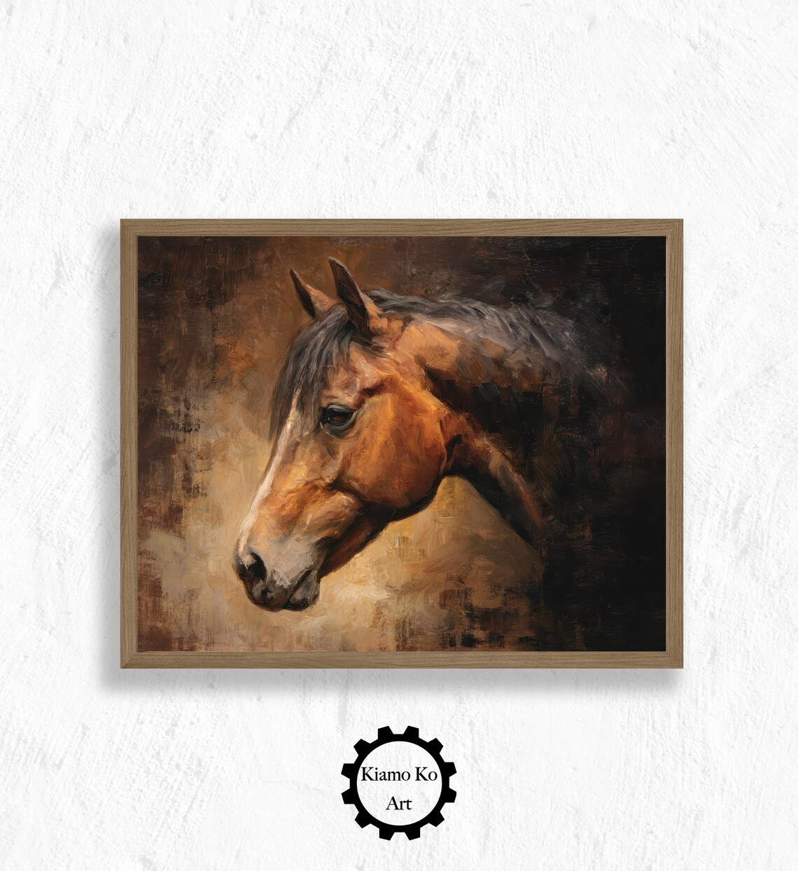 Chestnut Horse Head Portrait Moody Vintage Equestrian Art Poster