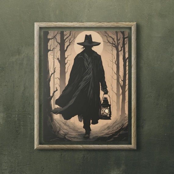 Western Halloween Print Gothic Cowboy Decor Dark Academia Spooky Wall Art Vintage Hallowen Moody
