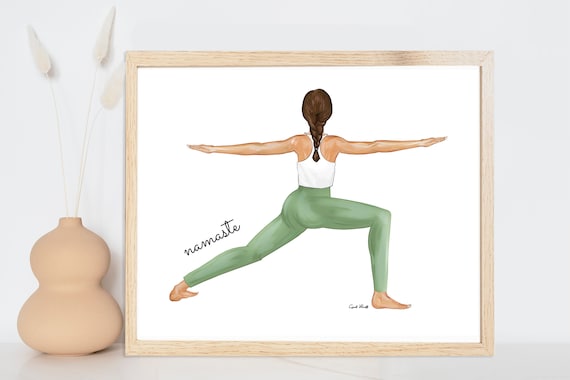 Yogi Woman in Warrior II Pose Namaste Watercolor Custom Poster
