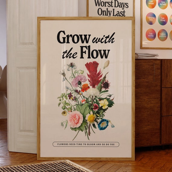 Positive Quote Botanical Floral Art Print, Retro Decor