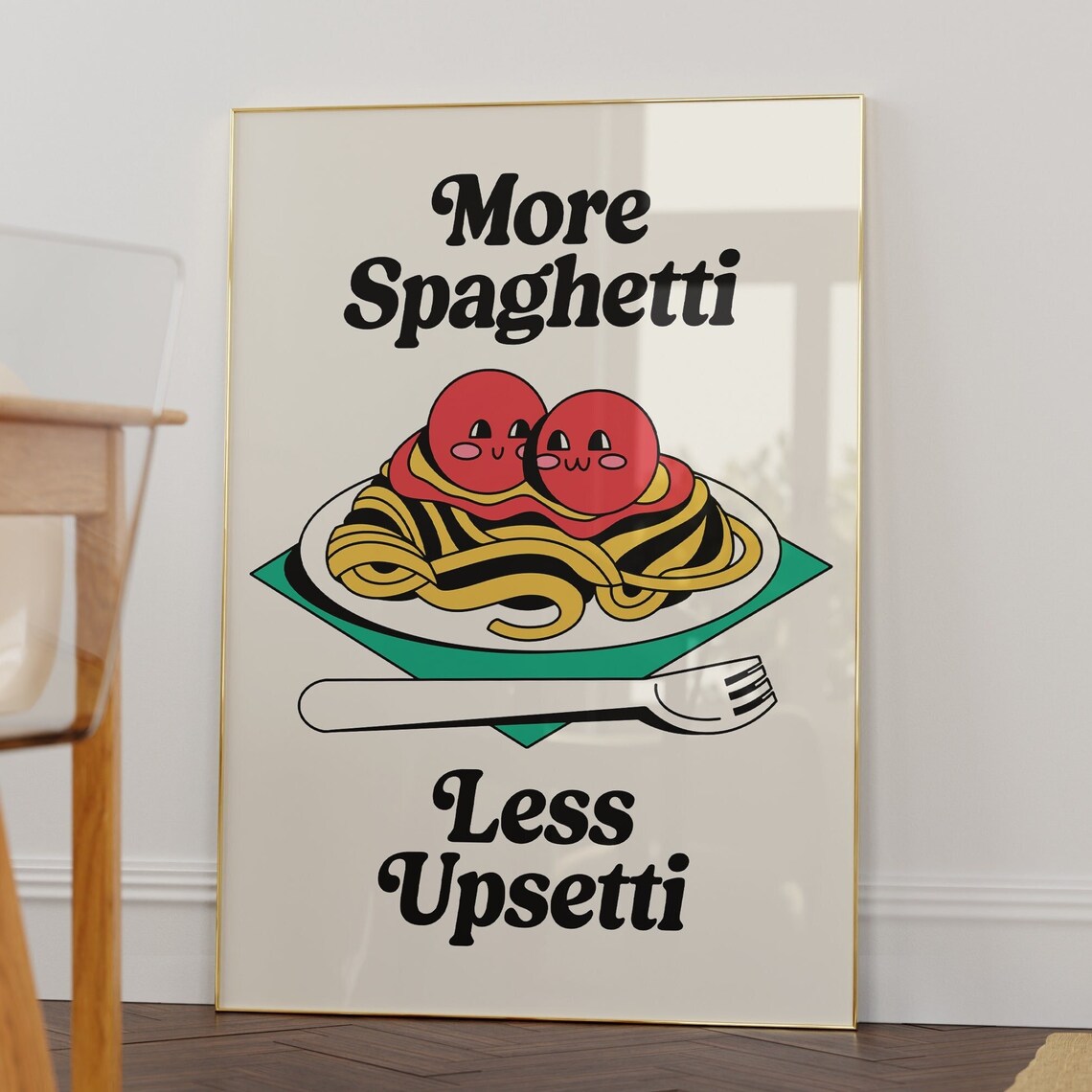 Spaghetti Retro Kitchen Art Print, Pasta Poster