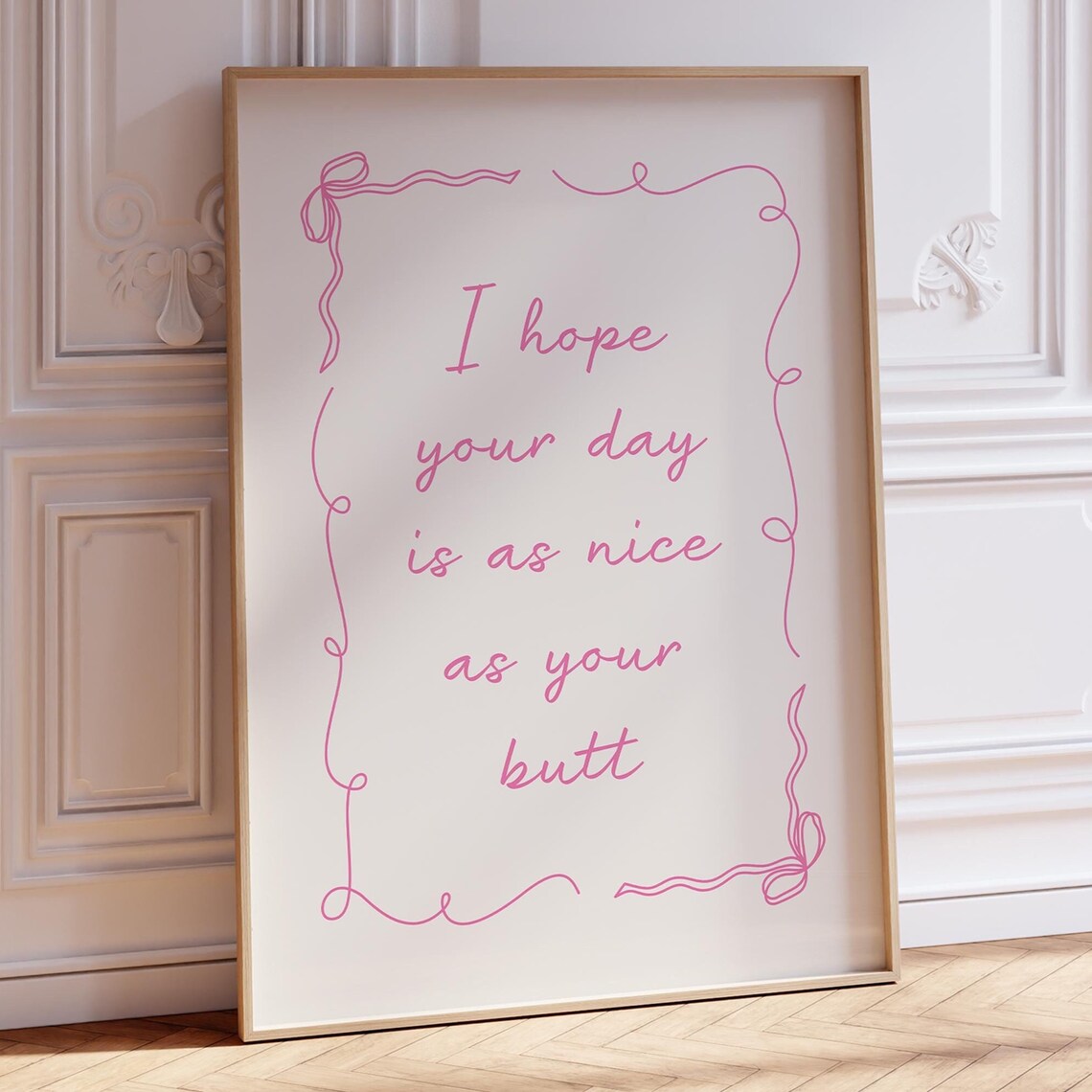 Nice Butt Funny Bathroom Poster, Pink Coquette Bow