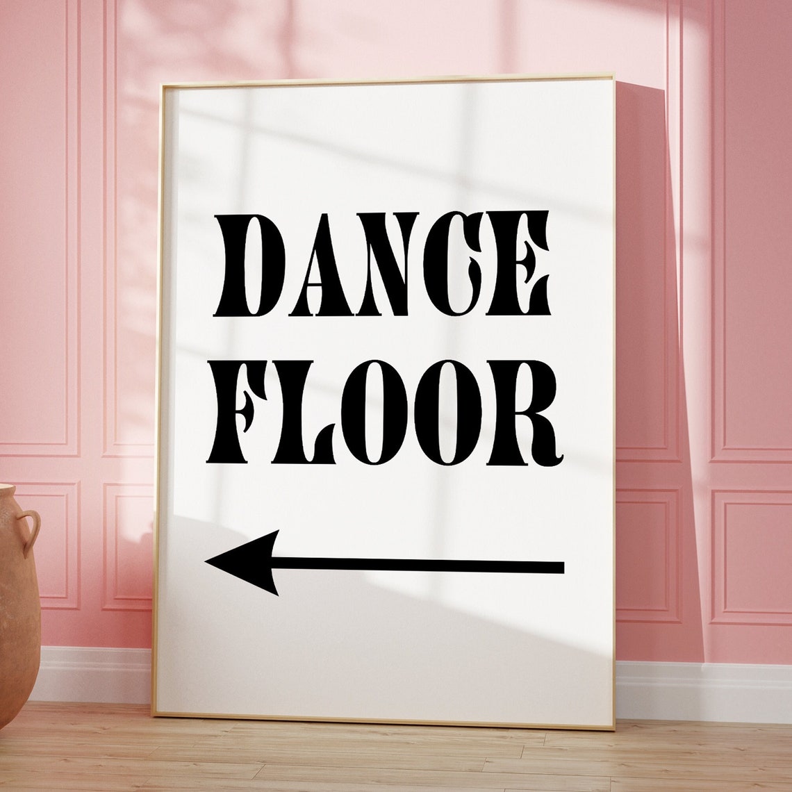 Dance Floor Arrow Sign Retro Black White Party Direction Poster