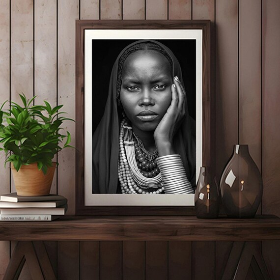 African Tribal Woman Portrait, Boho Style Art Print