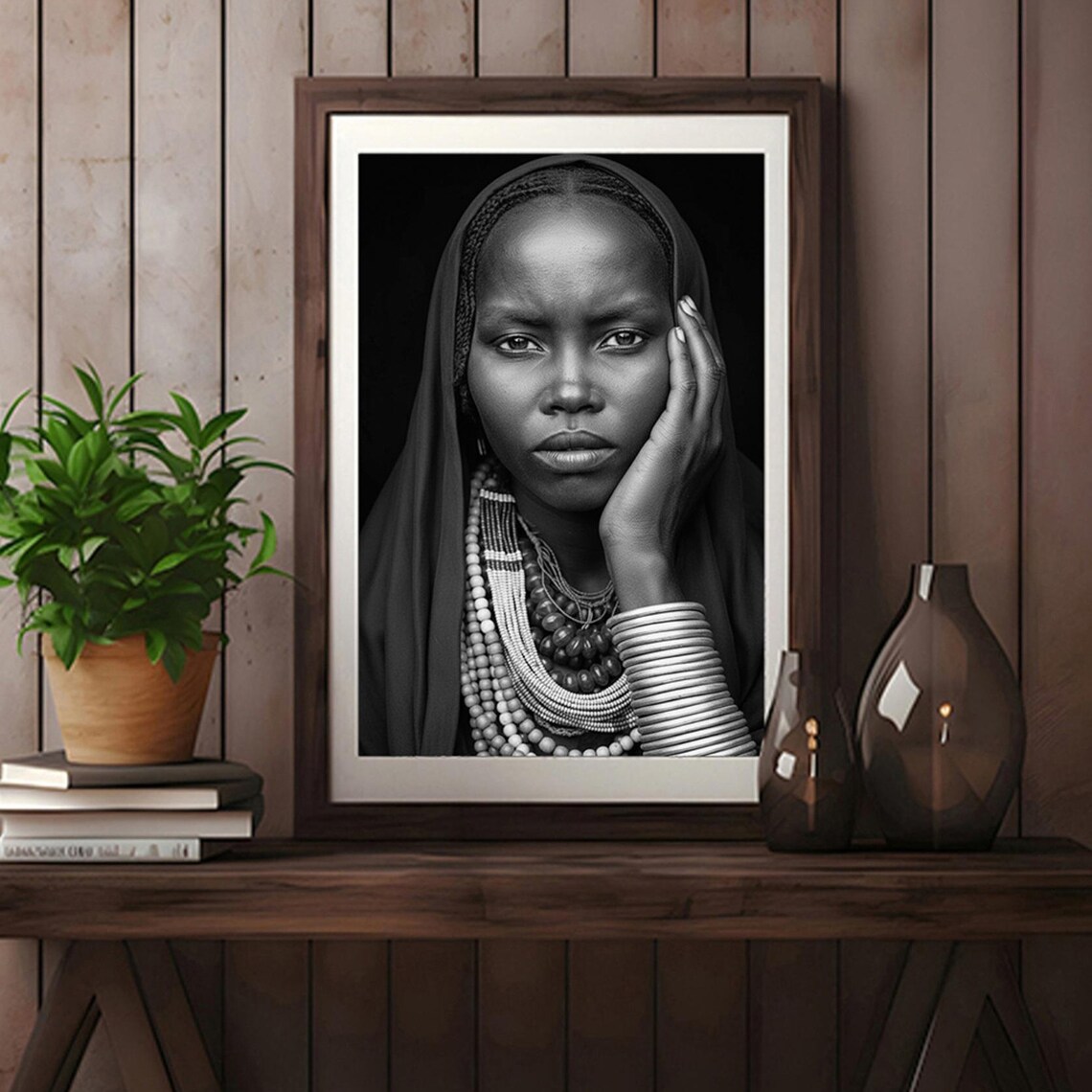 African Tribal Woman Portrait, Boho Style Art Print