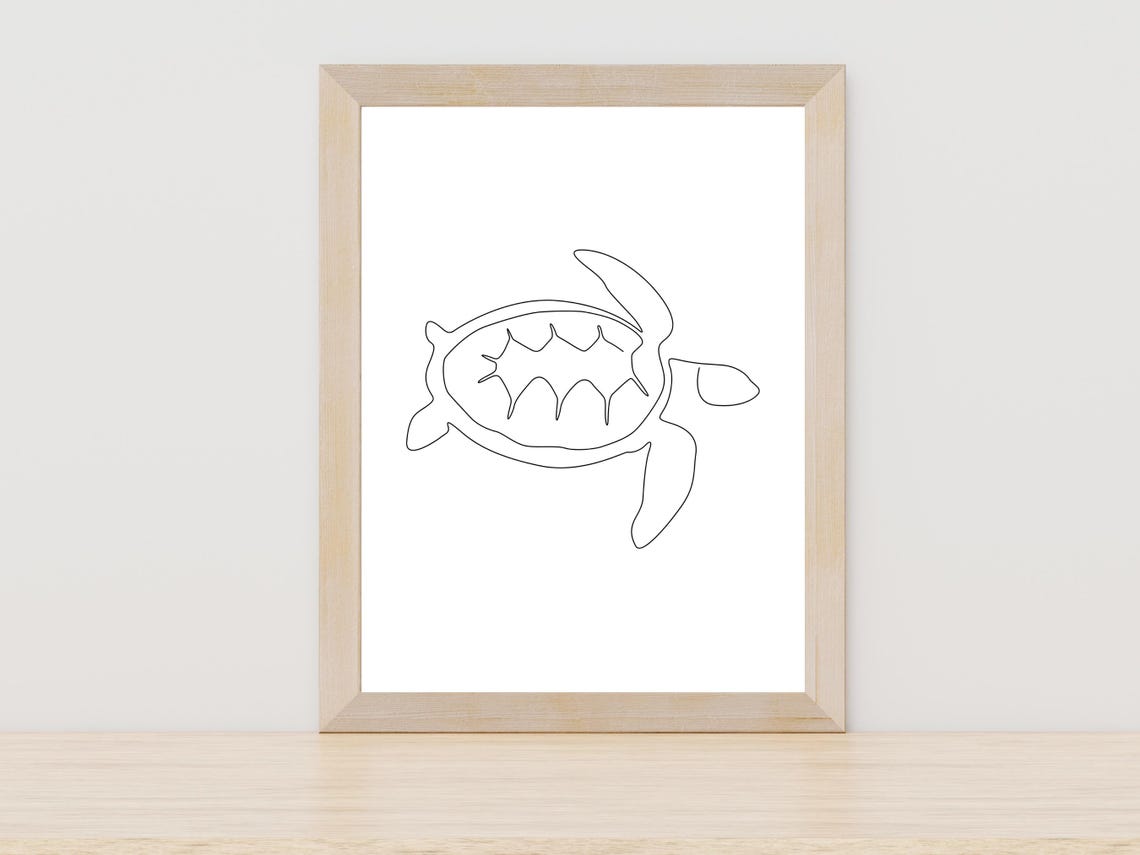 Minimalist Sea Turtle Single Line Drawing Ocean Animal Wall Art Decor