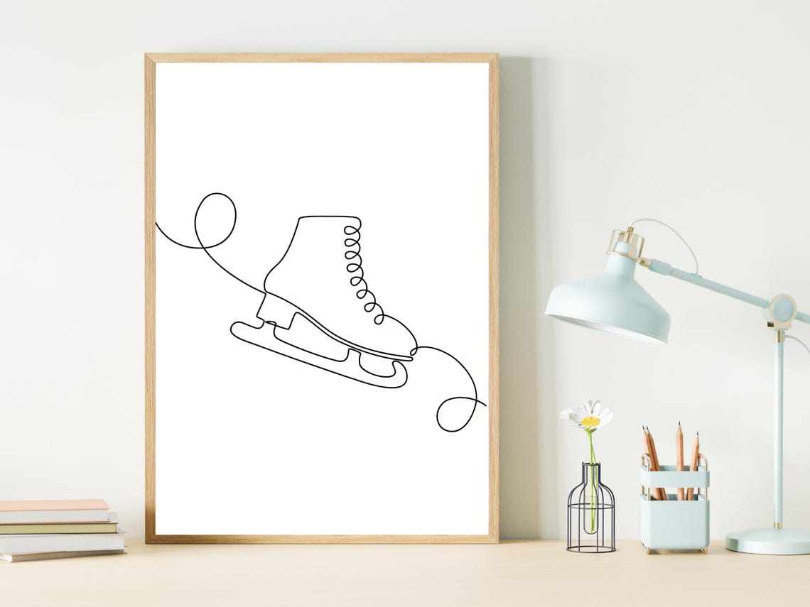 Single Ice Skate Swirl Minimalist One Line Art Winter Poster - Image 2