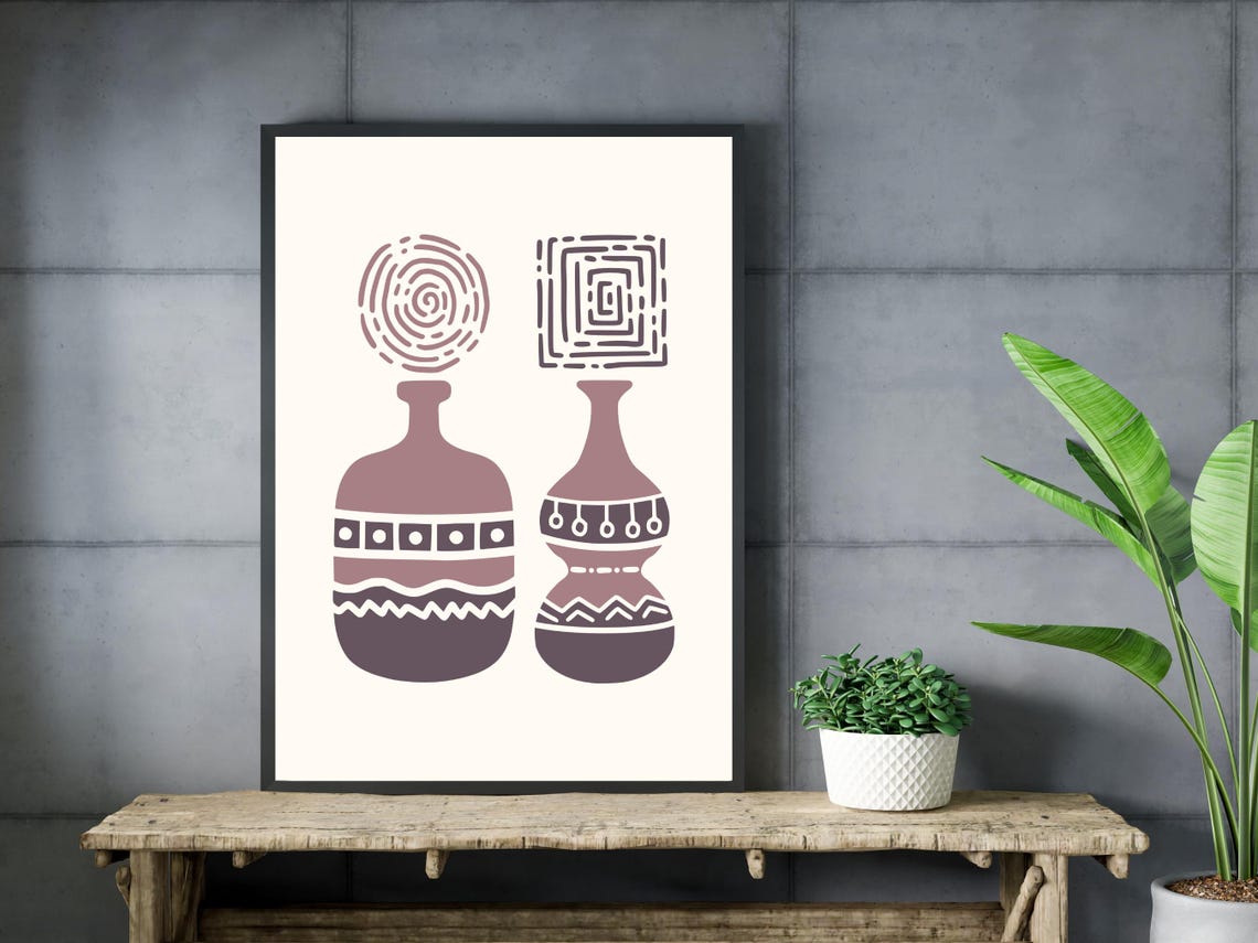 Abstract Patterned Vases Mauve Mid Century Modern Art Poster - Image 3