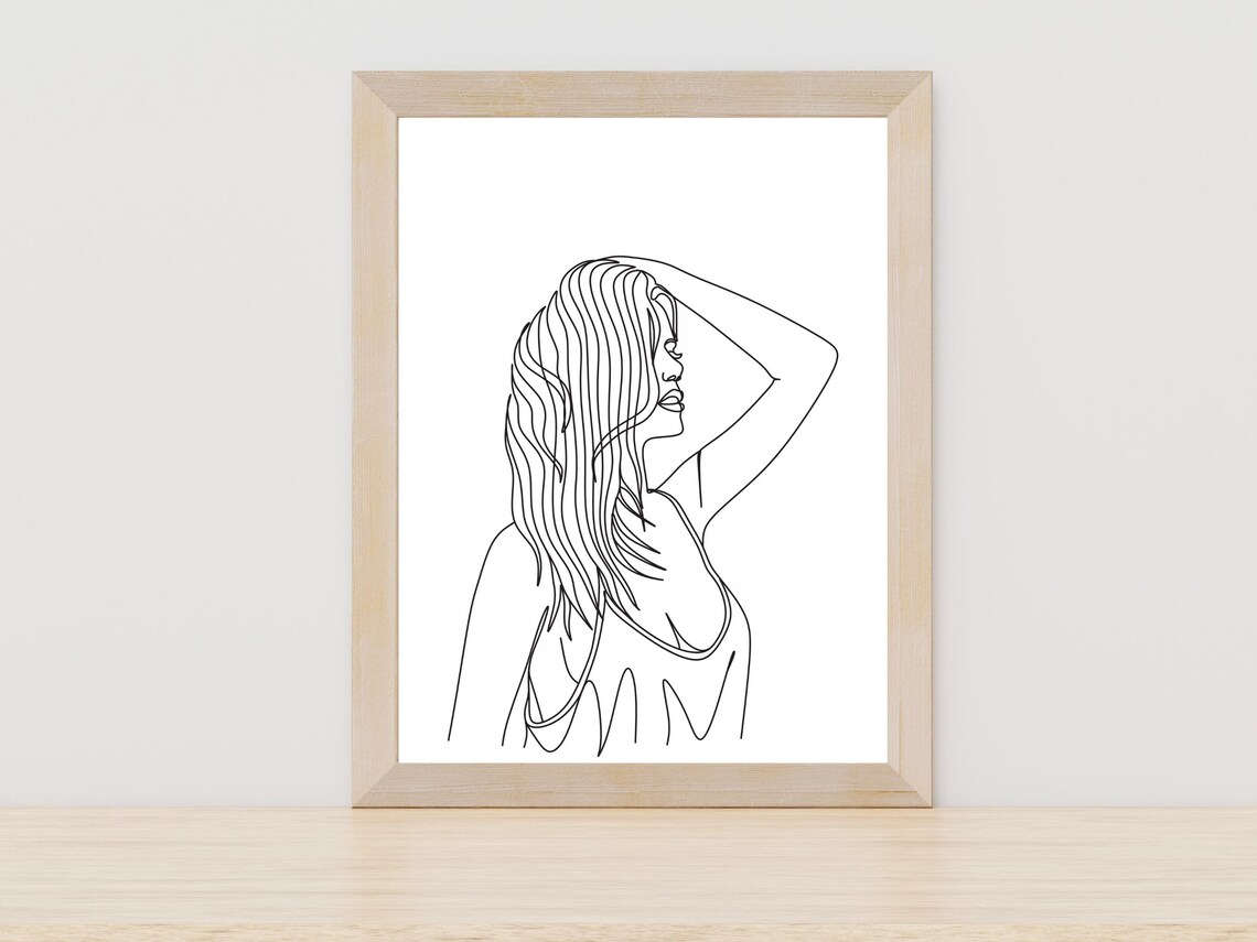 Single Line Woman Profile Portrait Elegant Black Line Art Poster