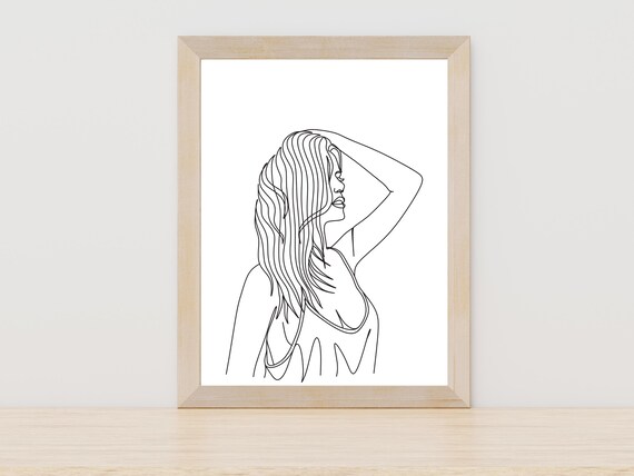 Single Line Woman Profile Portrait Elegant Black Line Art Poster