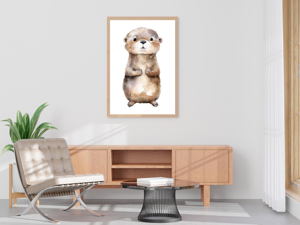 Cute Watercolor Baby Otter Nursery Animal Minimalist Art Print - Image 4