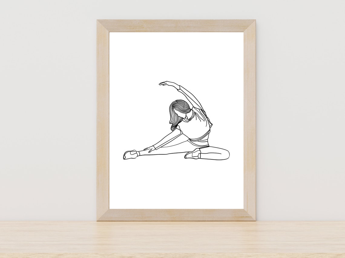 Woman Stretching Yoga Pose One Line Drawing Fitness Practice Poster