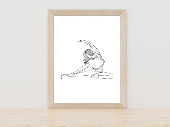 Woman Stretching Yoga Pose One Line Drawing Fitness Practice Poster