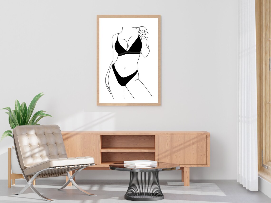 Elegant Female Figure Bikini Minimalist Body Line Art Drawing Print - Image 4