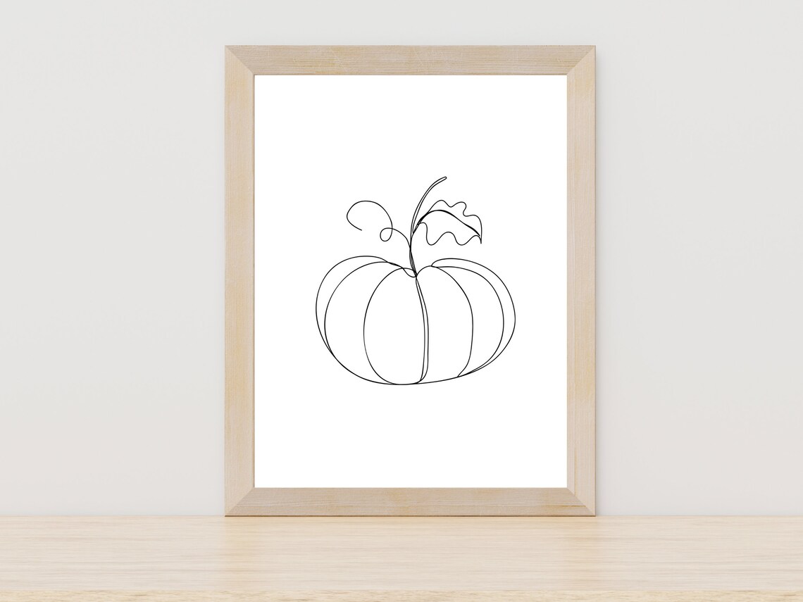 Pumpkin Continuous Line Drawing Minimalist Fall Autumn Art Poster