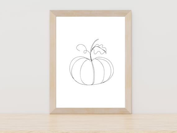 Pumpkin Continuous Line Drawing Minimalist Fall Autumn Art Poster