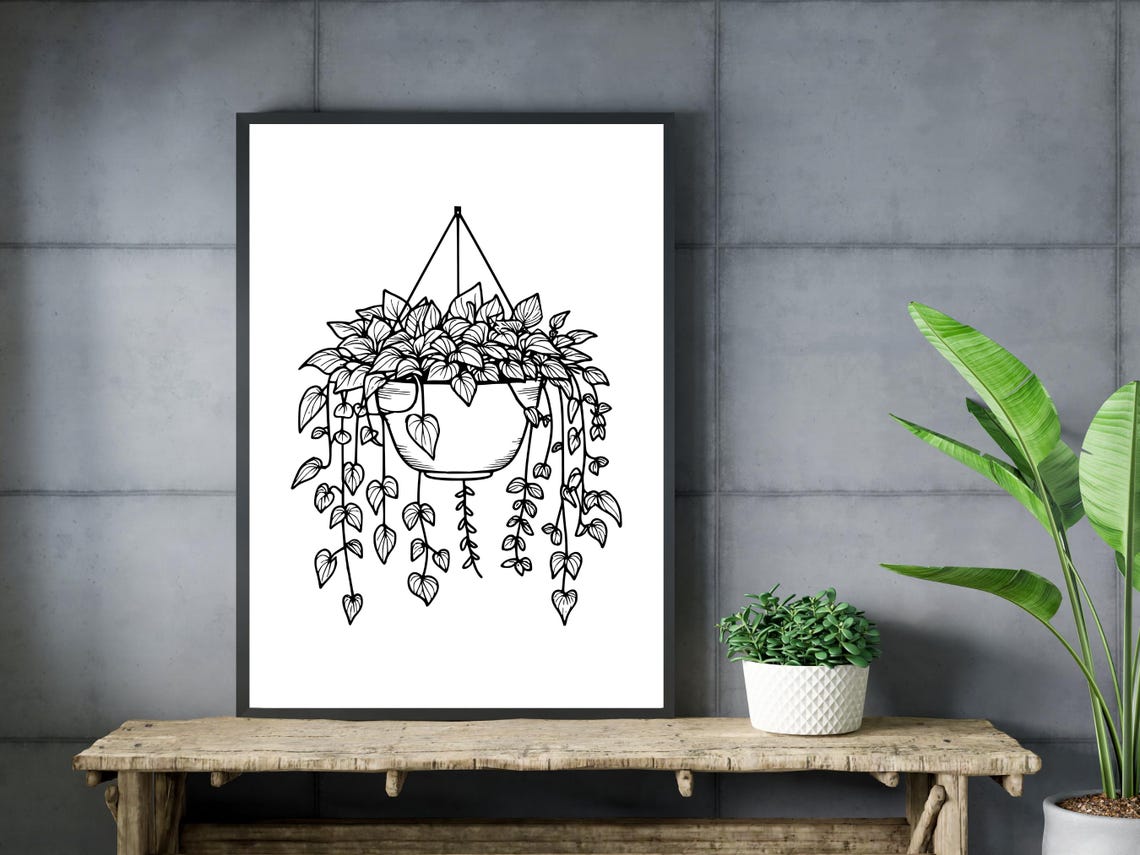 Hanging Potted Plant Botanical Line Art Minimalist Decor Poster - Image 3