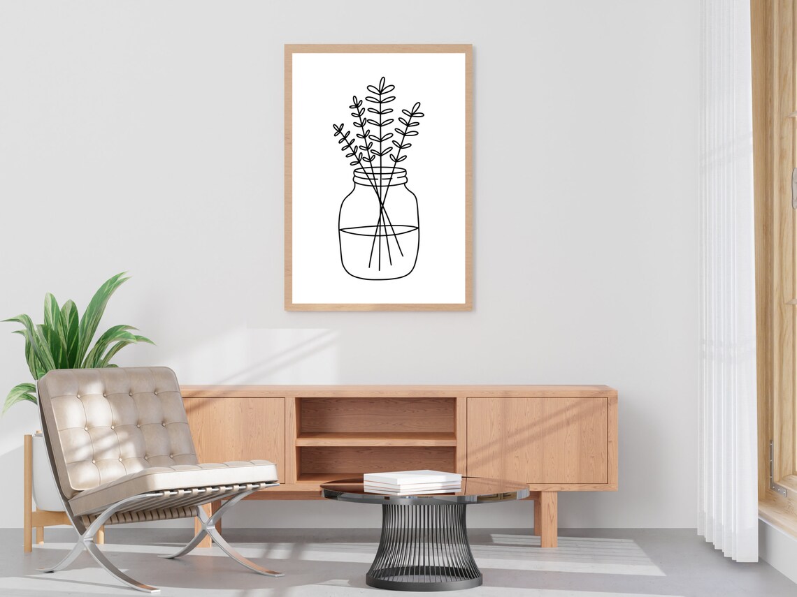 Wildflowers In Glass Jar Minimalist Line Art Botanical Poster - Image 4