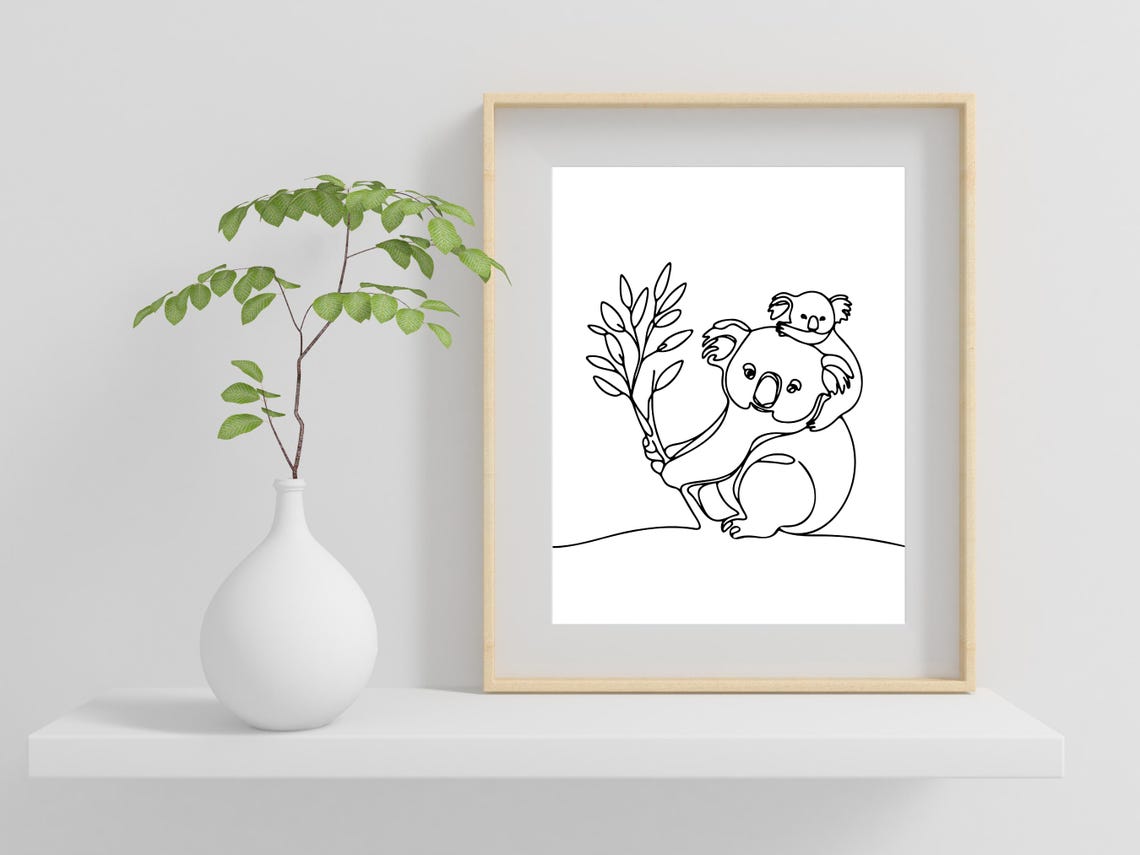 Koala Mother and Baby Joey Line Art Australian Nursery Poster - Image 2