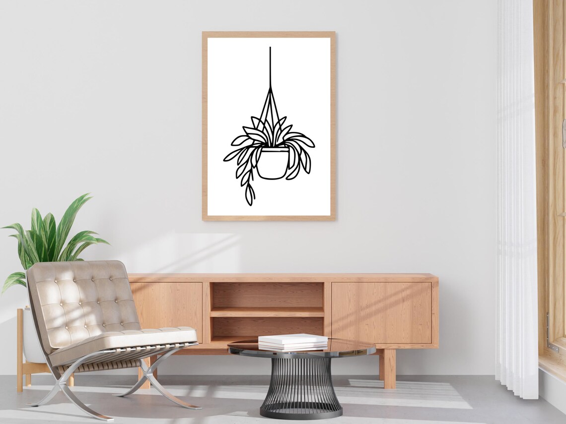 Hanging Houseplant in Pot Single Line Art Botanical Wall Art - Image 4