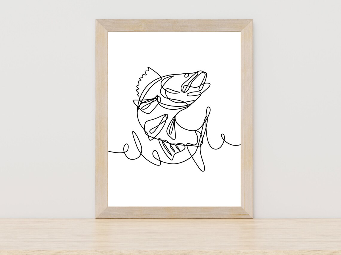 Fish Line Art, Minimal Ocean Wall Art Print