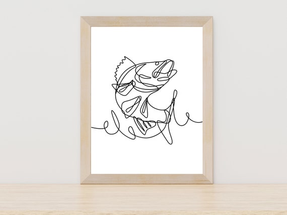 Fish Line Art, Minimal Ocean Wall Art Print