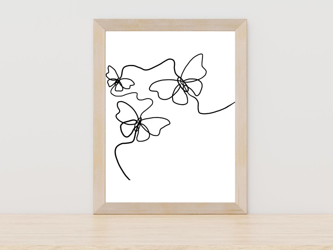 Three Butterflies Continuous Line Art Minimalist Nature Wall Poster