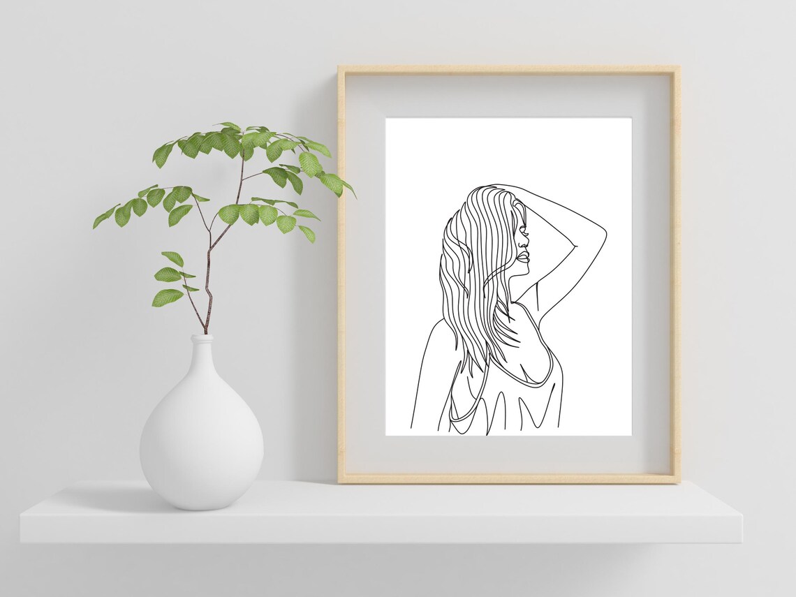 Single Line Woman Profile Portrait Elegant Black Line Art Poster - Image 2