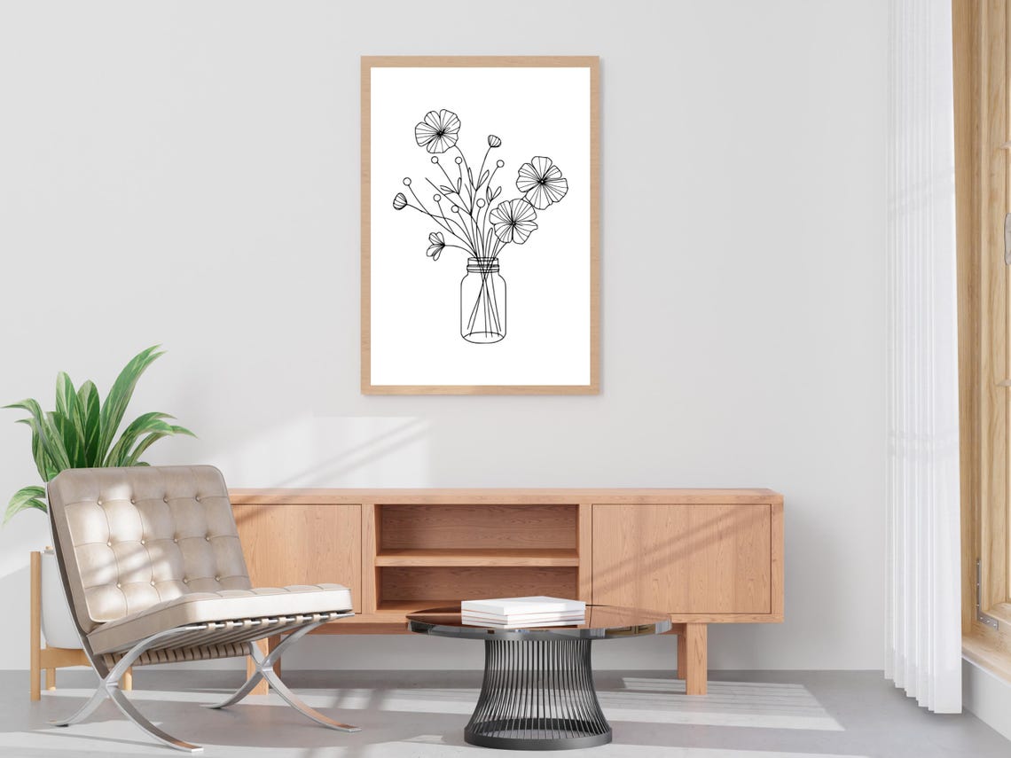 Wildflowers In Mason Jar Minimalist Botanical Line Art Poster - Image 4