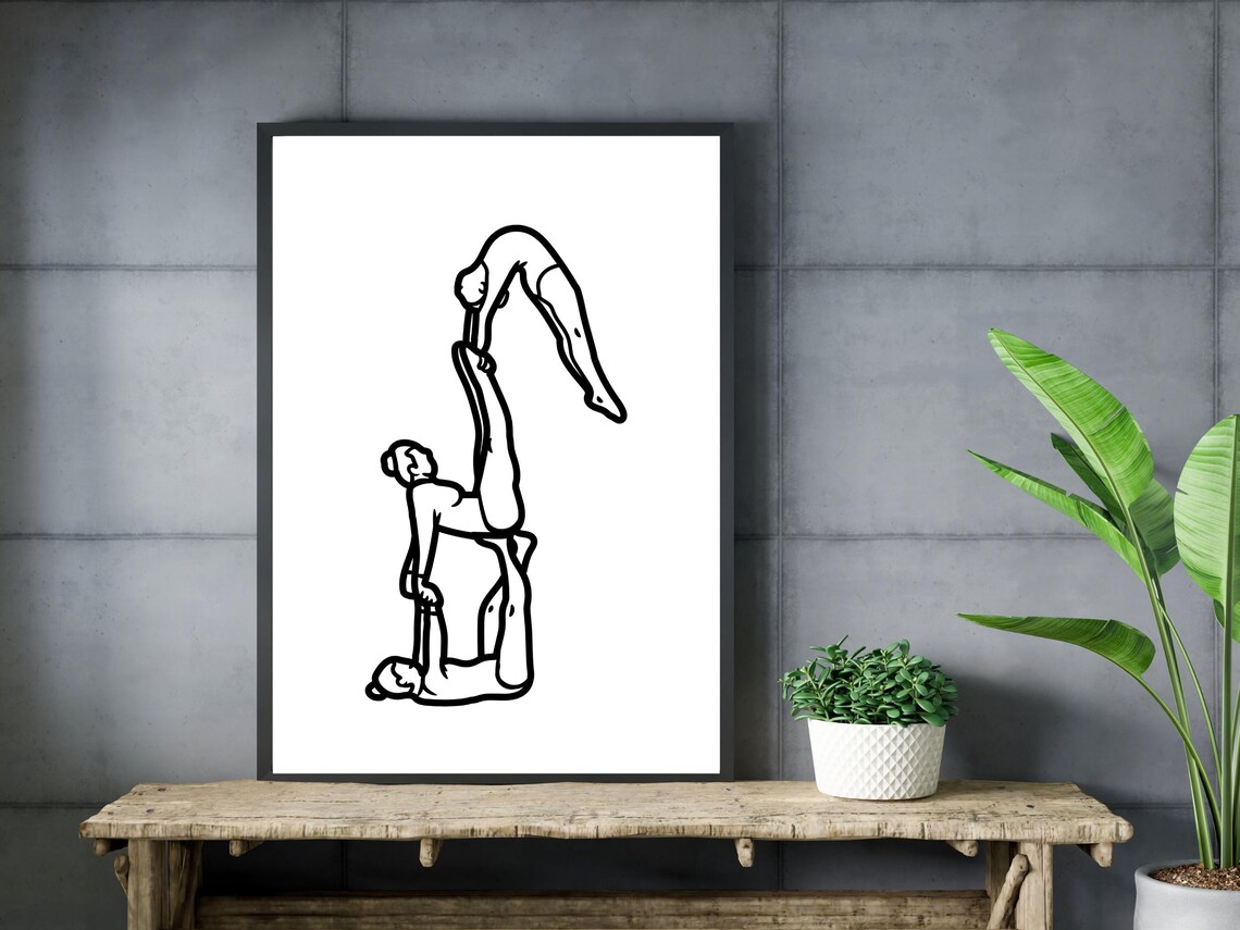 Acrobatic Gymnastics Trio Human Pyramid Line Art Sport Poster - Image 3