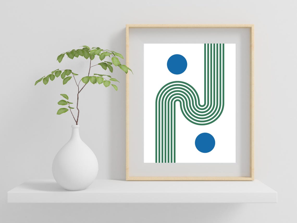 Abstract Green Arch Blue Circles Retro Modern Geometric Art Print - Image 2