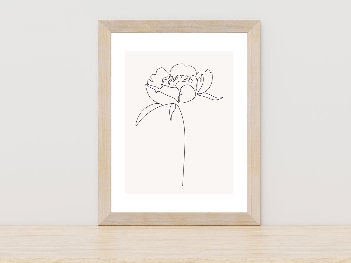 Peony Bloom Single Line Floral Drawing Minimalist Botanical Poster