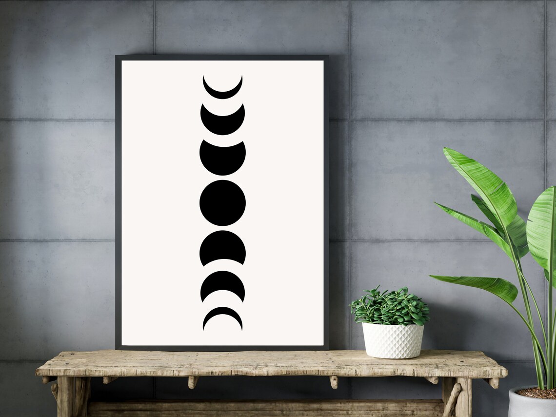 Black Moon Phases Cycle Minimalist Wall Art for Bedroom Decor - Image 3