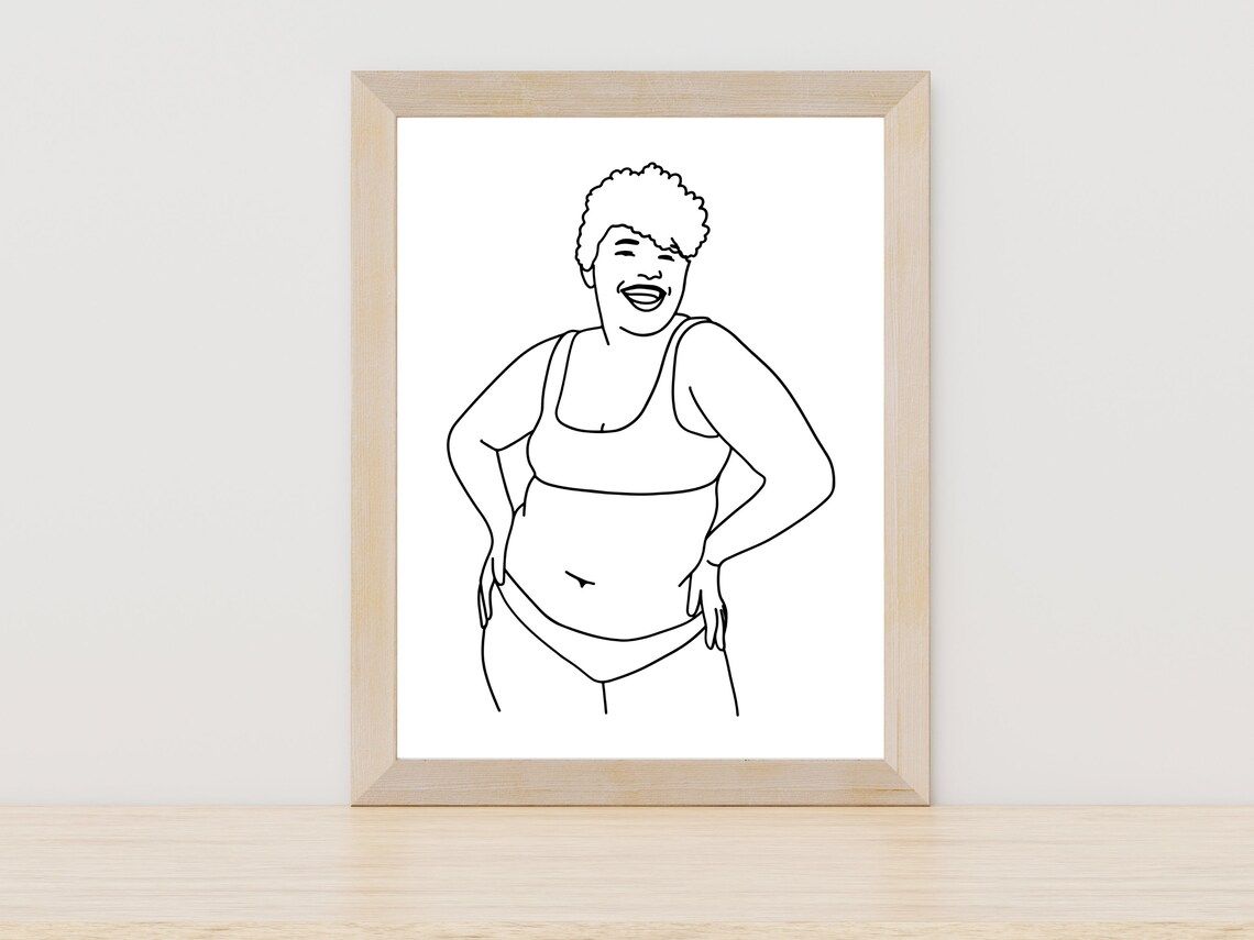 Smiling Curvy Woman Afro Hair Line Art Body Positive Feminist Poster