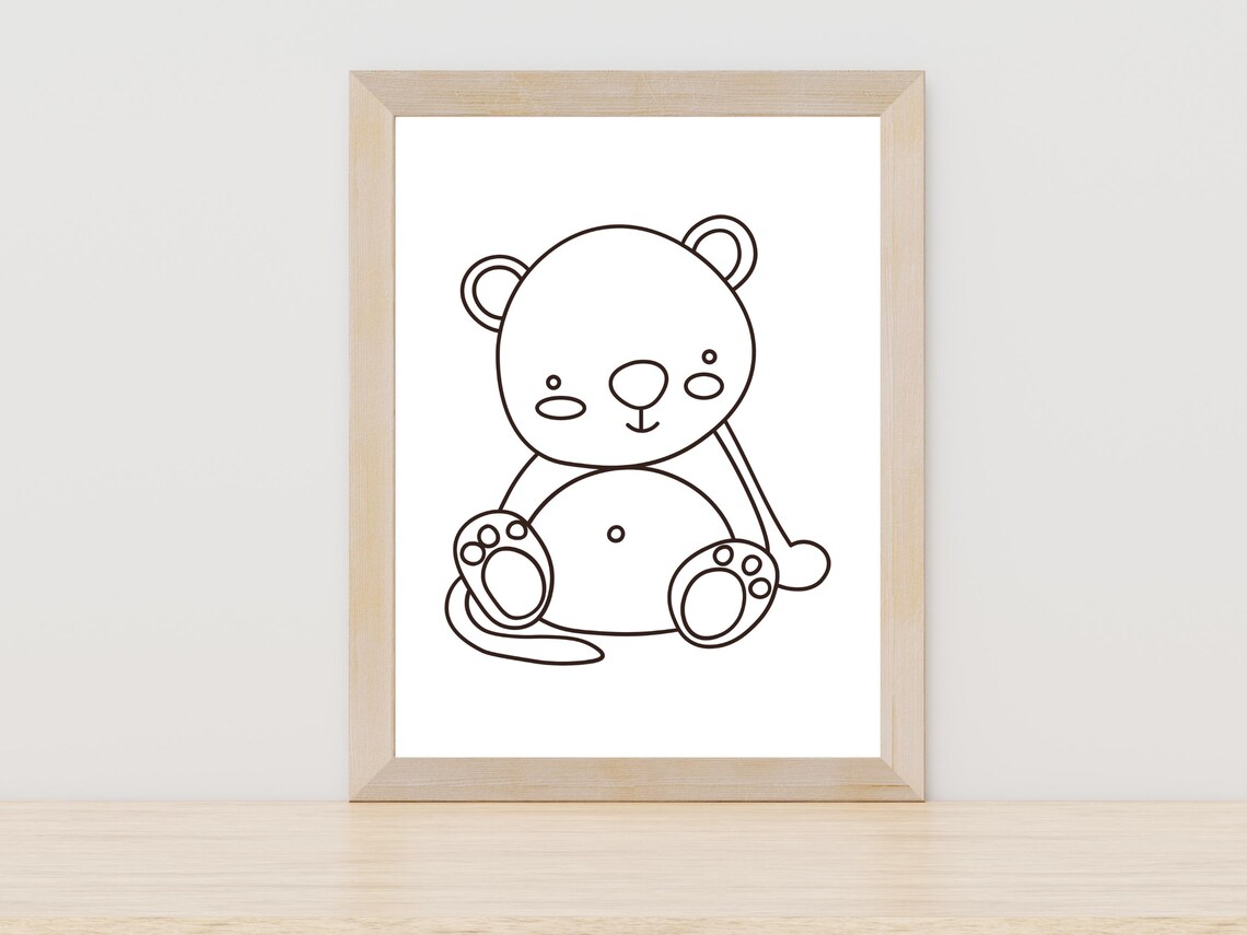 Sweet Cute Kawaii Teddy Bear Line Art Nursery Animal Decor Poster