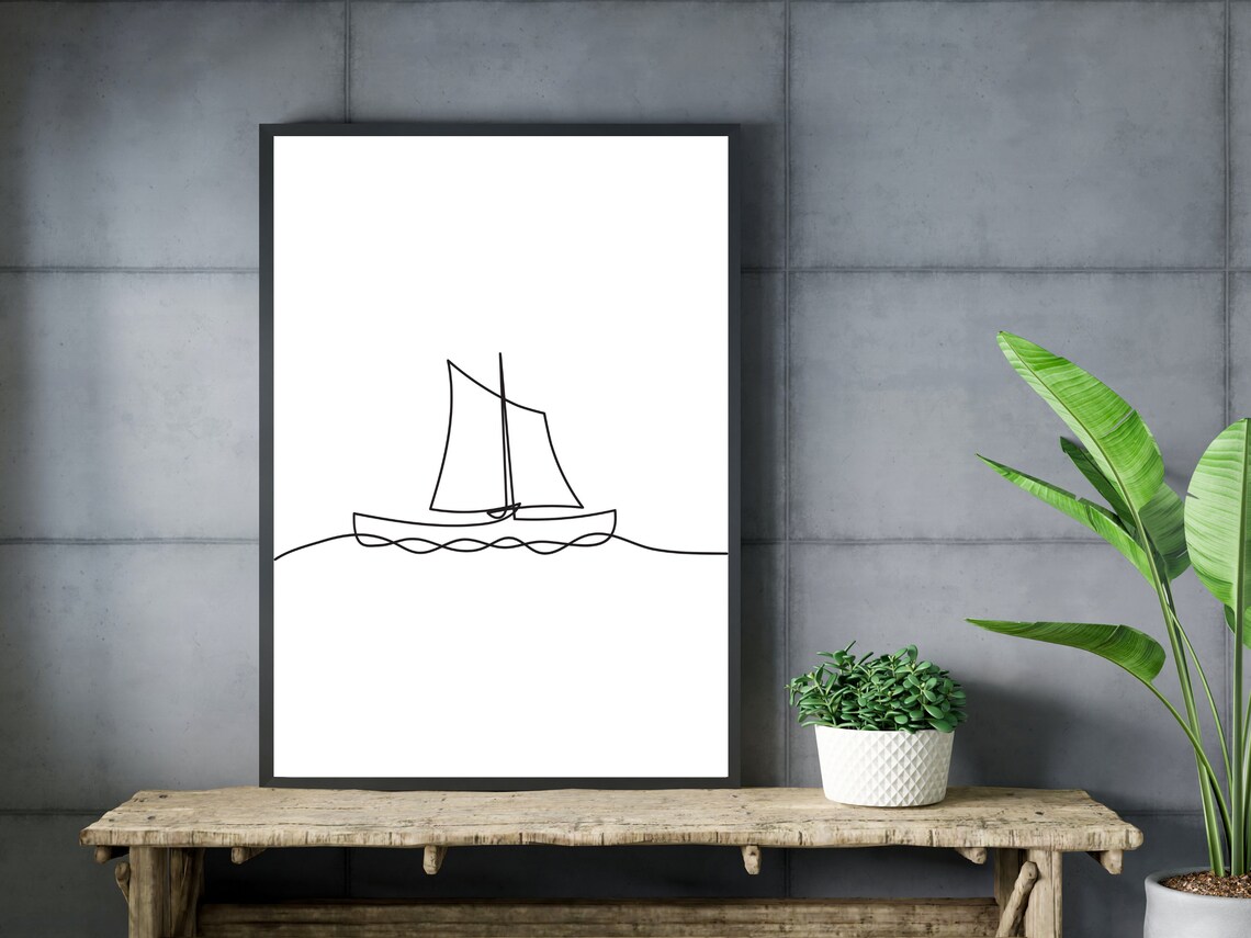 Sailboat One Line Drawing Minimalist Boat Nautical Sea Wall Poster - Image 3