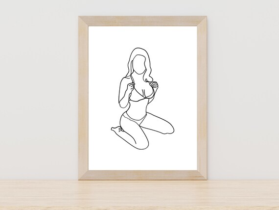 Woman in Bikini One Line Art Summer Beach Body Decor Wall Art