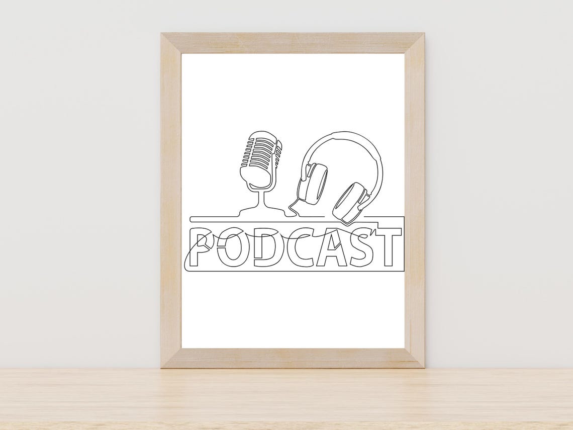 Podcast Line Art Microphone Headphones Text Minimal Studio Poster