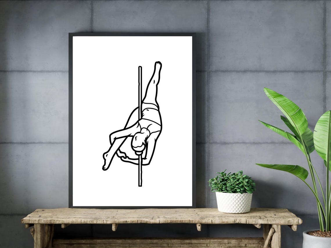 Female Pole Dancer Inverted Pose Line Art Fitness Studio Decor Poster - Image 3