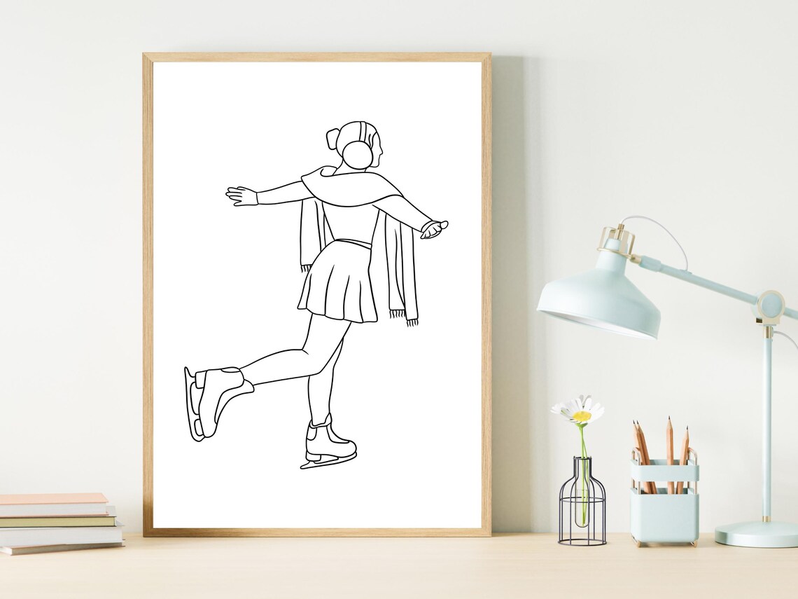 Female Figure Skater Glide Minimalist Winter Line Art Poster - Image 2