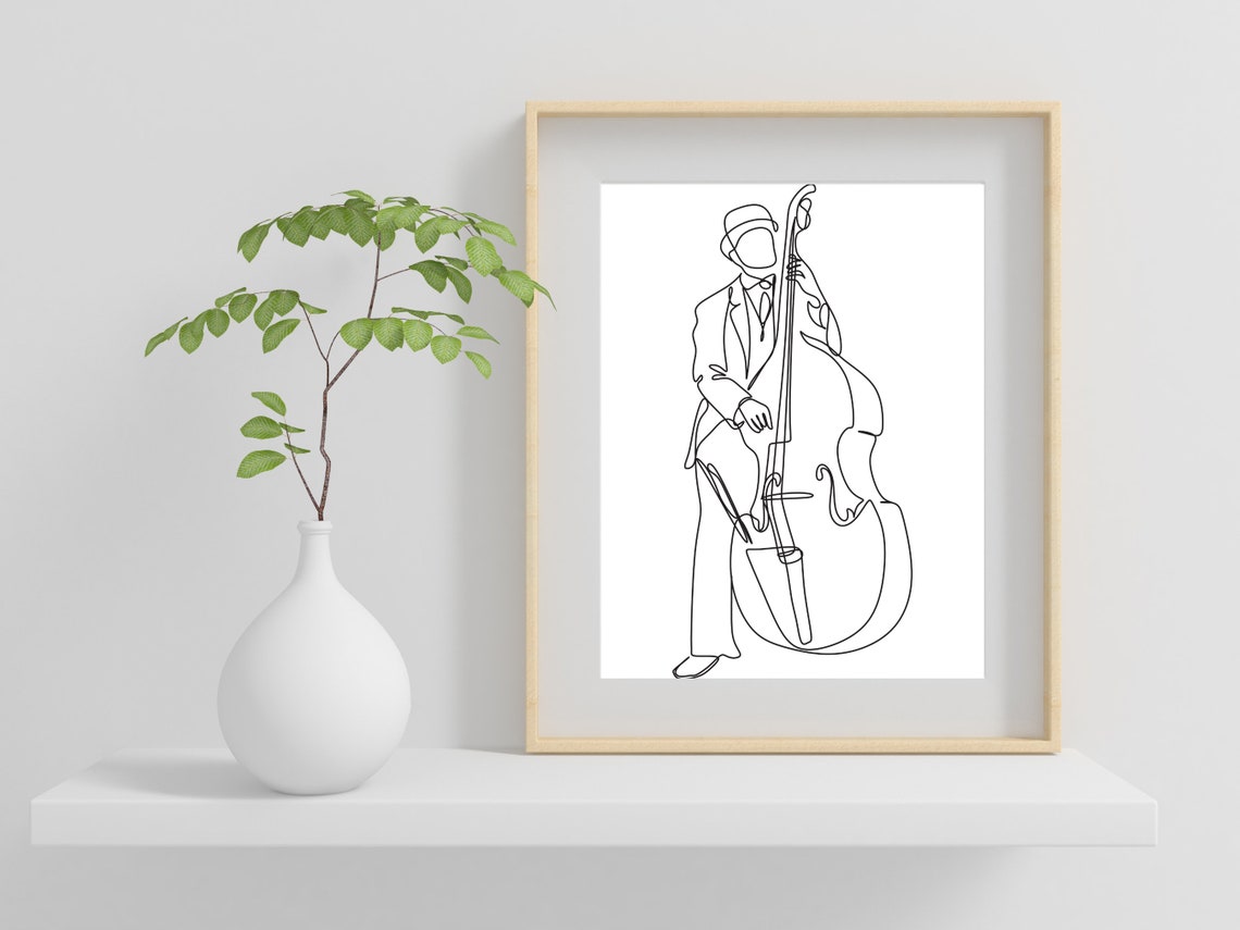 Jazz Musician Playing Double Bass Upright Minimalist Line Art Poster - Image 2