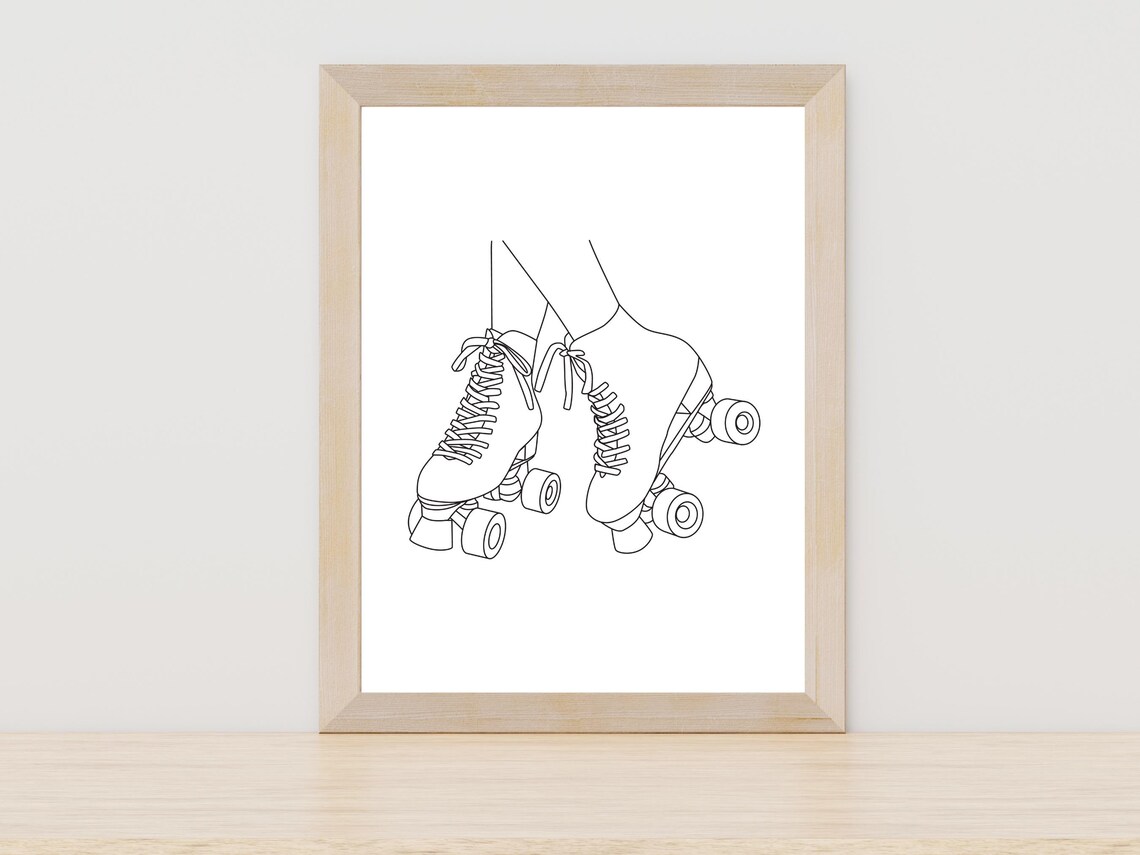 Roller Skates Line Art Retro Quad Skates Nostalgic Decor Poster