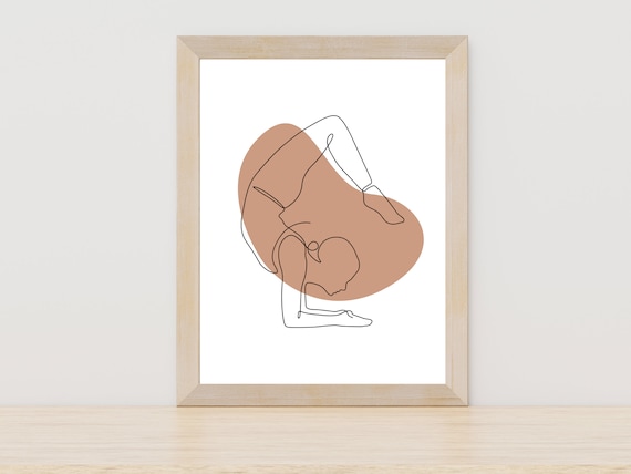 Yoga Pose One Line Art Boho Terracotta Wellness Studio Decor Wall Art